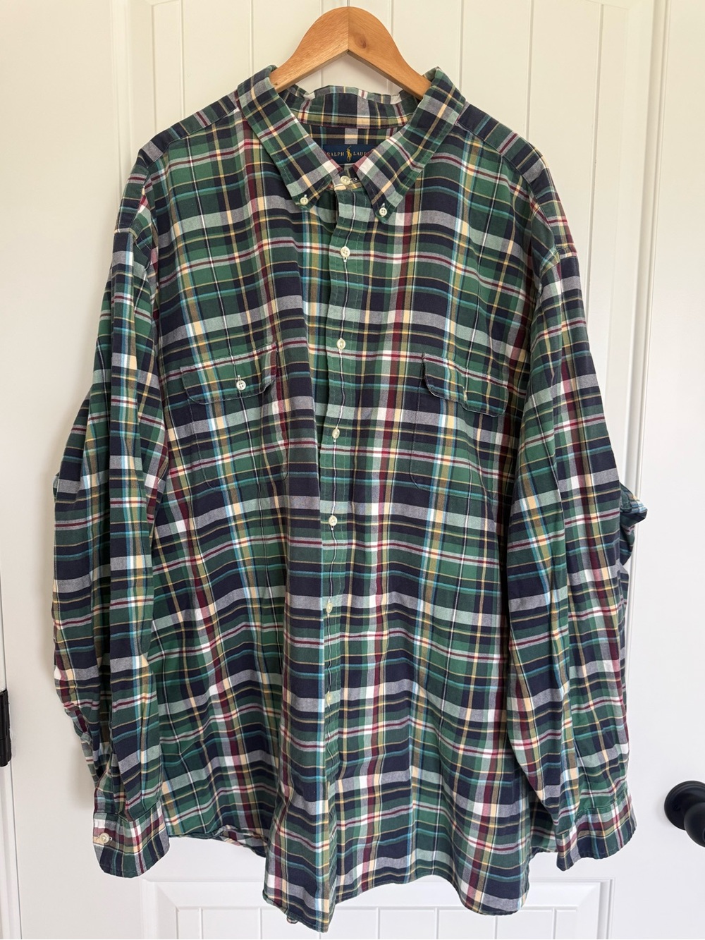 Ralph Lauren Big & Tall Plaid Flannel Button Down Shirt Green Blue 5XB